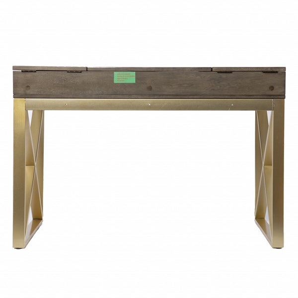 Homeroots 45" Gray And Gold Writing Desk With Two Drawers   402051