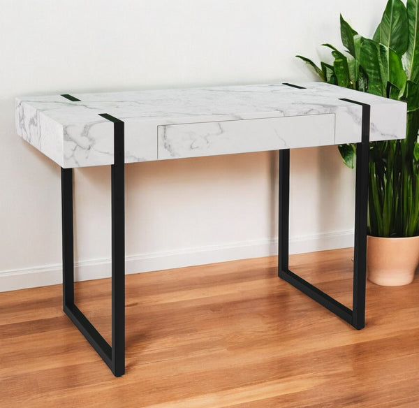 Homeroots 45" White And Black Writing Desk   402055