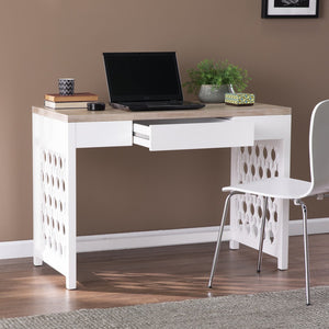 Homeroots 43" Natural And White Writing Desk With Three Drawers   402056