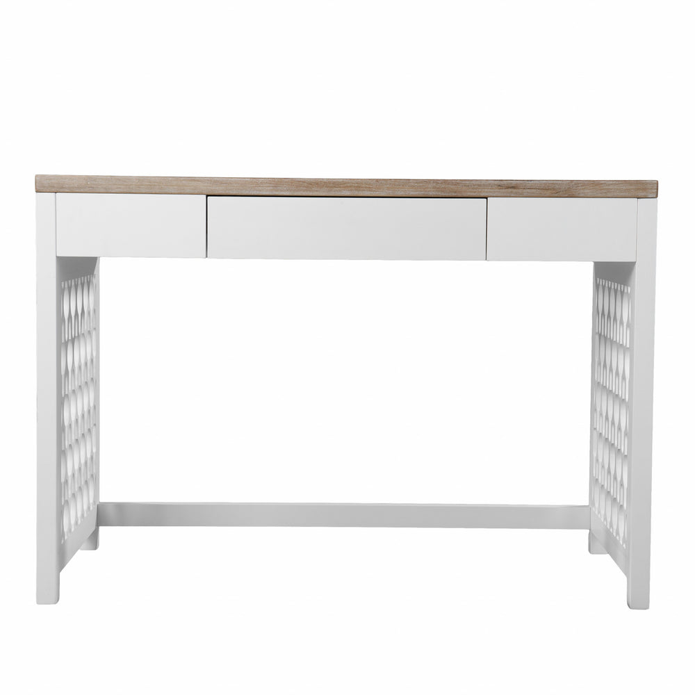 Homeroots 43" Natural And White Writing Desk With Three Drawers   402056