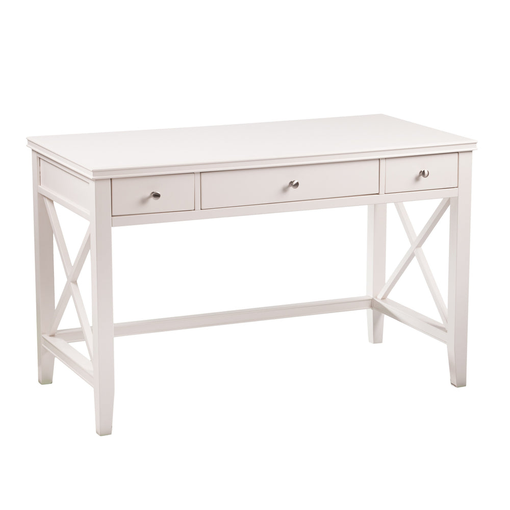 Homeroots 48" White Poplar Solid Wood Writing Desk With Three Drawers   402066