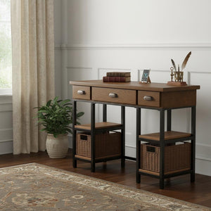 HomeRoots 42" Stylish Gray and Black Writing Desk with 3 Drawers for Compact Spaces, Perfect Home Office Setup 402069