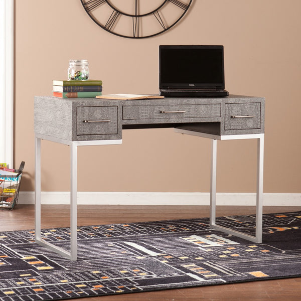 Homeroots Modern Gray And Silver Faux Snakeskin Desk   402070