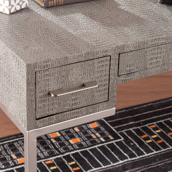 Homeroots Modern Gray And Silver Faux Snakeskin Desk   402070