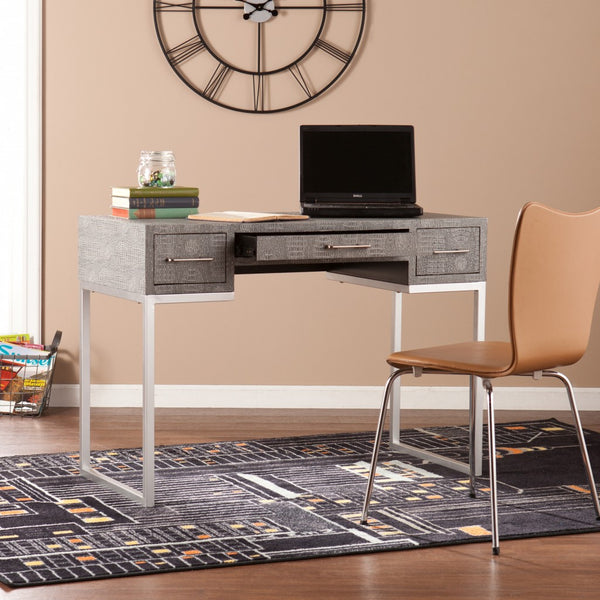 Homeroots Modern Gray And Silver Faux Snakeskin Desk   402070