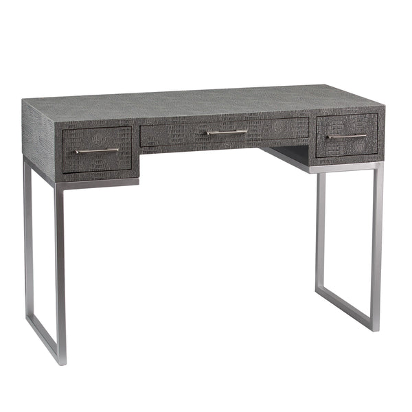 Homeroots Modern Gray And Silver Faux Snakeskin Desk   402070