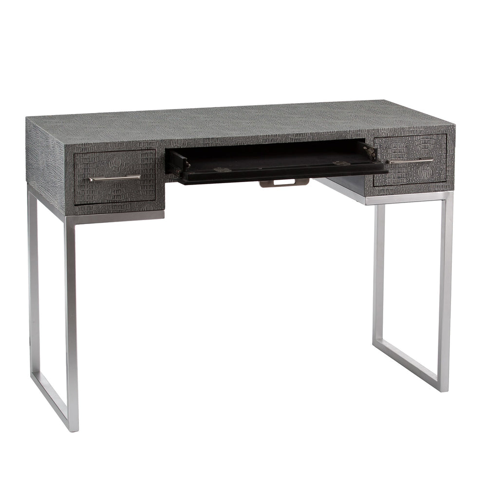 Homeroots Modern Gray And Silver Faux Snakeskin Desk   402070