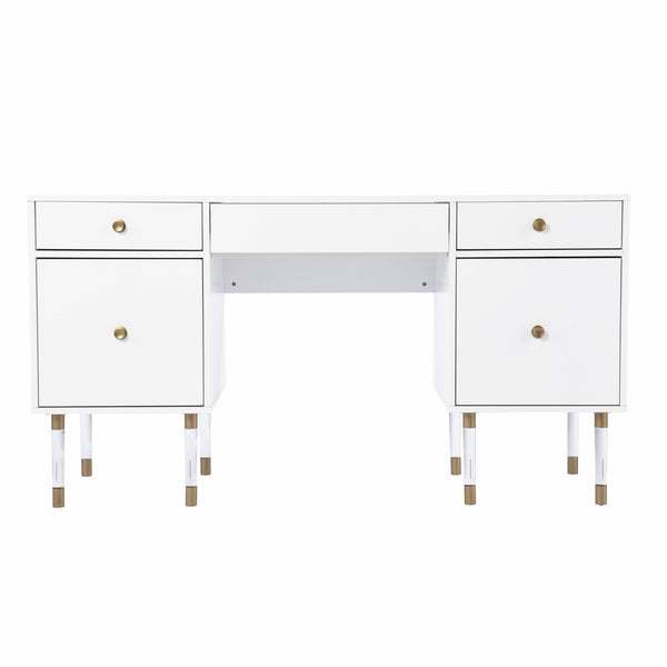 Homeroots 55" White Writing Desk With Four Drawers   402071