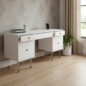 HomeRoots 55" White Writing Desk – Elegant Design with Four Storage Drawers for Your Home Office or Study 402071