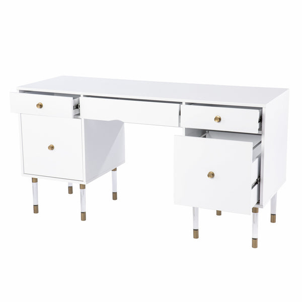 Homeroots 55" White Writing Desk With Four Drawers   402071