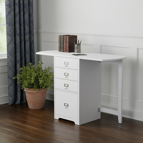 HomeRoots Fold-out Craft Desk & Organizer - Versatile, Space-Saving Design with Open Shelves and Drawers 402073