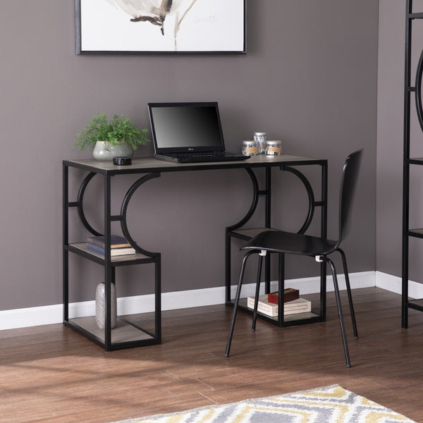 Homeroots Wood And Iron Writing Desk With Storage   402074