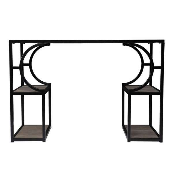 Homeroots Wood And Iron Writing Desk With Storage   402074