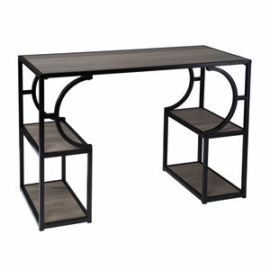 Homeroots Wood And Iron Writing Desk With Storage   402074