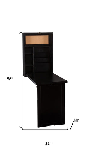 HomeRoots 22" Black Secretary Desk - Elegant Space-Saving Workstation with Integrated Bookcase & Organizers 402078