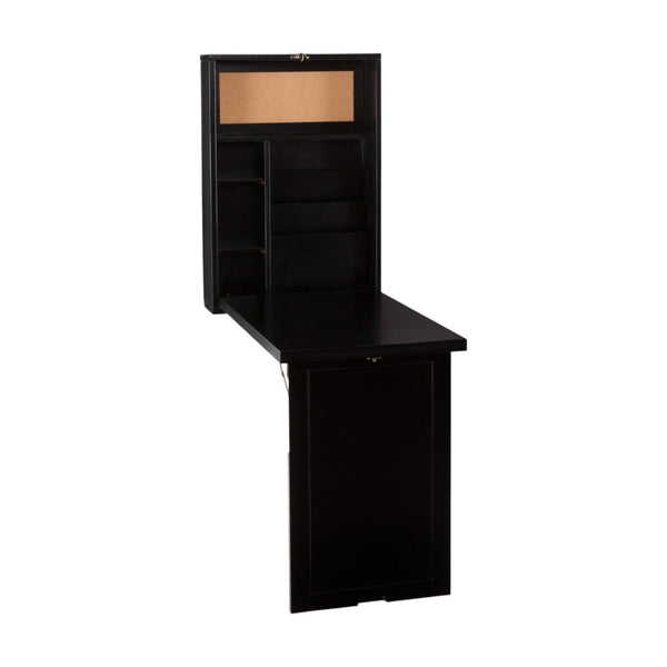 HomeRoots 22" Black Secretary Desk - Elegant Space-Saving Workstation with Integrated Bookcase & Organizers 402078
