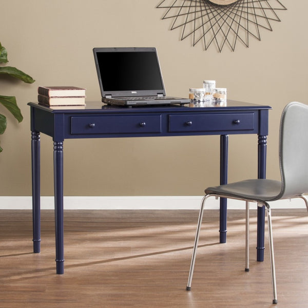 HomeRoots Navy Blue Writing Desk – Charming Cottage Style with Storage, Perfect for Home Office & Kitchens! 402082