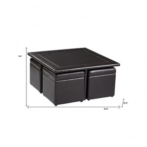 Homeroots Five Piece Dark Brown Faux Leather Coffee Table And Storage Ottoman Set   402084