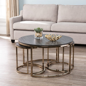Homeroots 32" Champagne And Charcoal Manufactured Wood And Metal With Iron Round Coffee Table   402085