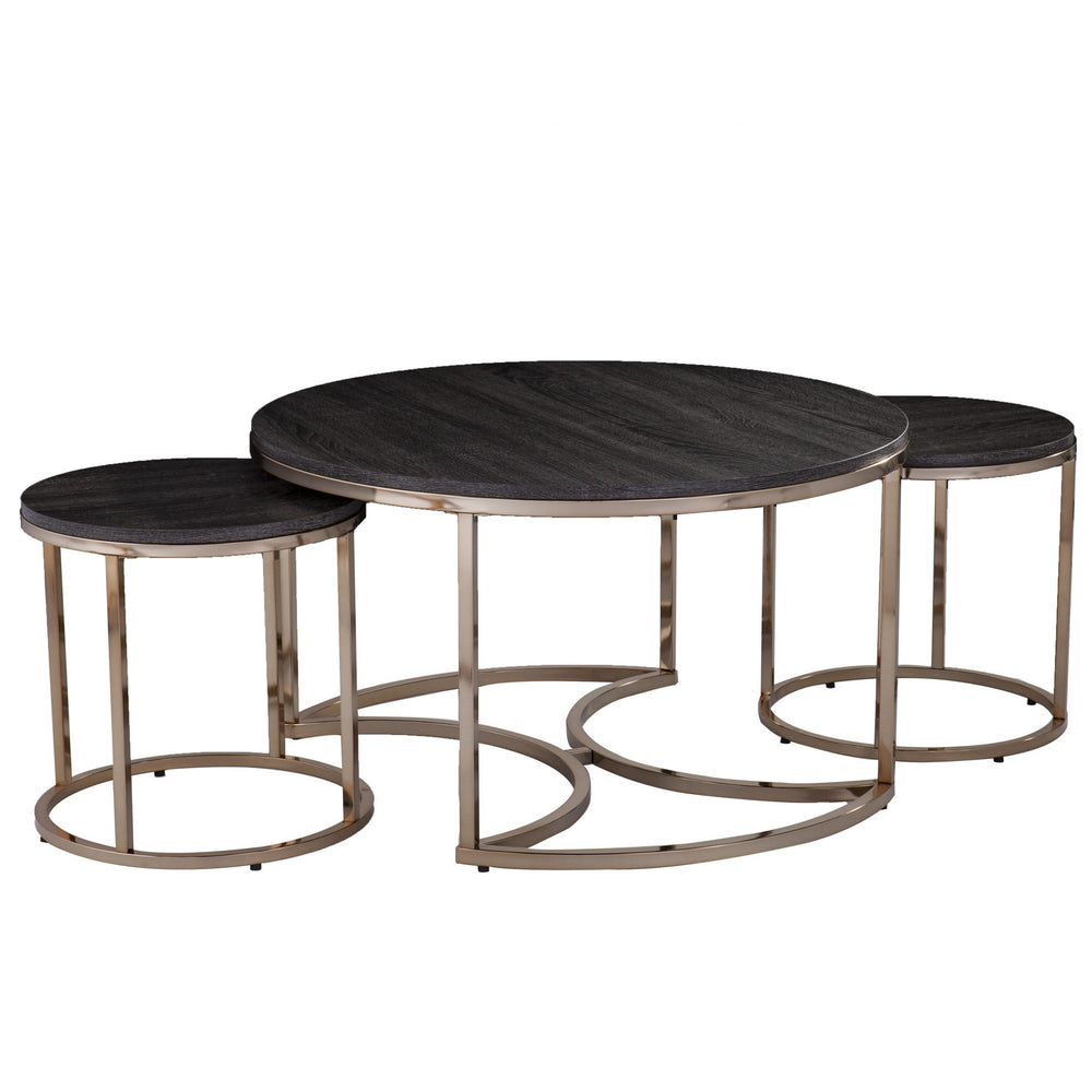 Homeroots 32" Champagne And Charcoal Manufactured Wood And Metal With Iron Round Coffee Table   402085