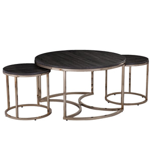 Homeroots 32" Champagne And Charcoal Manufactured Wood And Metal With Iron Round Coffee Table   402085