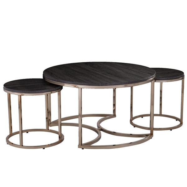 Homeroots 32" Champagne And Charcoal Manufactured Wood And Metal With Iron Round Coffee Table   402085