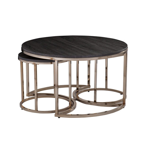 Homeroots 32" Champagne And Charcoal Manufactured Wood And Metal With Iron Round Coffee Table   402085
