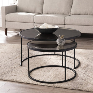Homeroots Set Of Two Black And Silver Mirrored Round Nested Coffee Table Set   402086