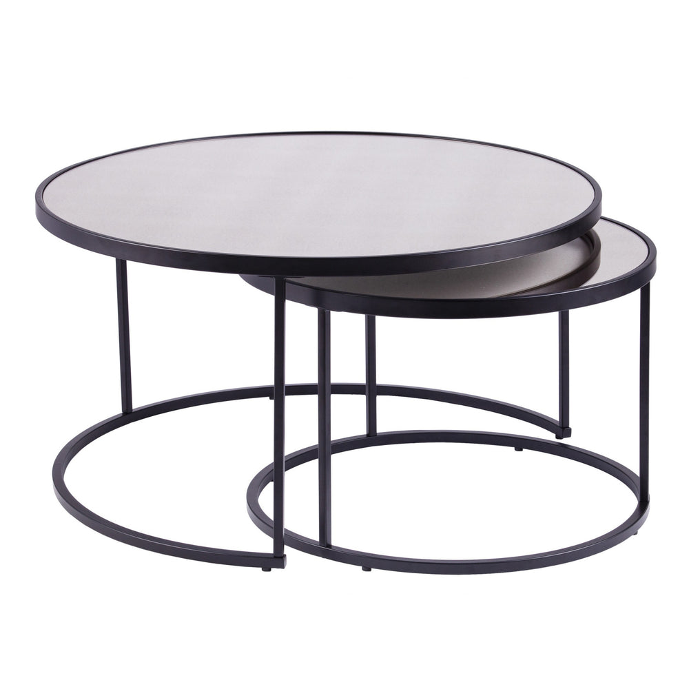 Homeroots Set Of Two Black And Silver Mirrored Round Nested Coffee Table Set   402086