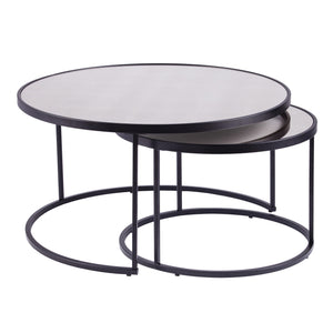 Homeroots Set Of Two Black And Silver Mirrored Round Nested Coffee Table Set   402086
