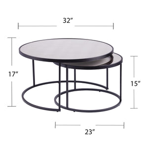 Homeroots Set Of Two Black And Silver Mirrored Round Nested Coffee Table Set   402086