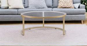 Homeroots Set Of Two Gold Glass Round Nested Coffee Tables   402088