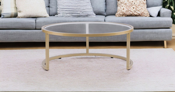 Homeroots Set Of Two Gold Glass Round Nested Coffee Tables   402088
