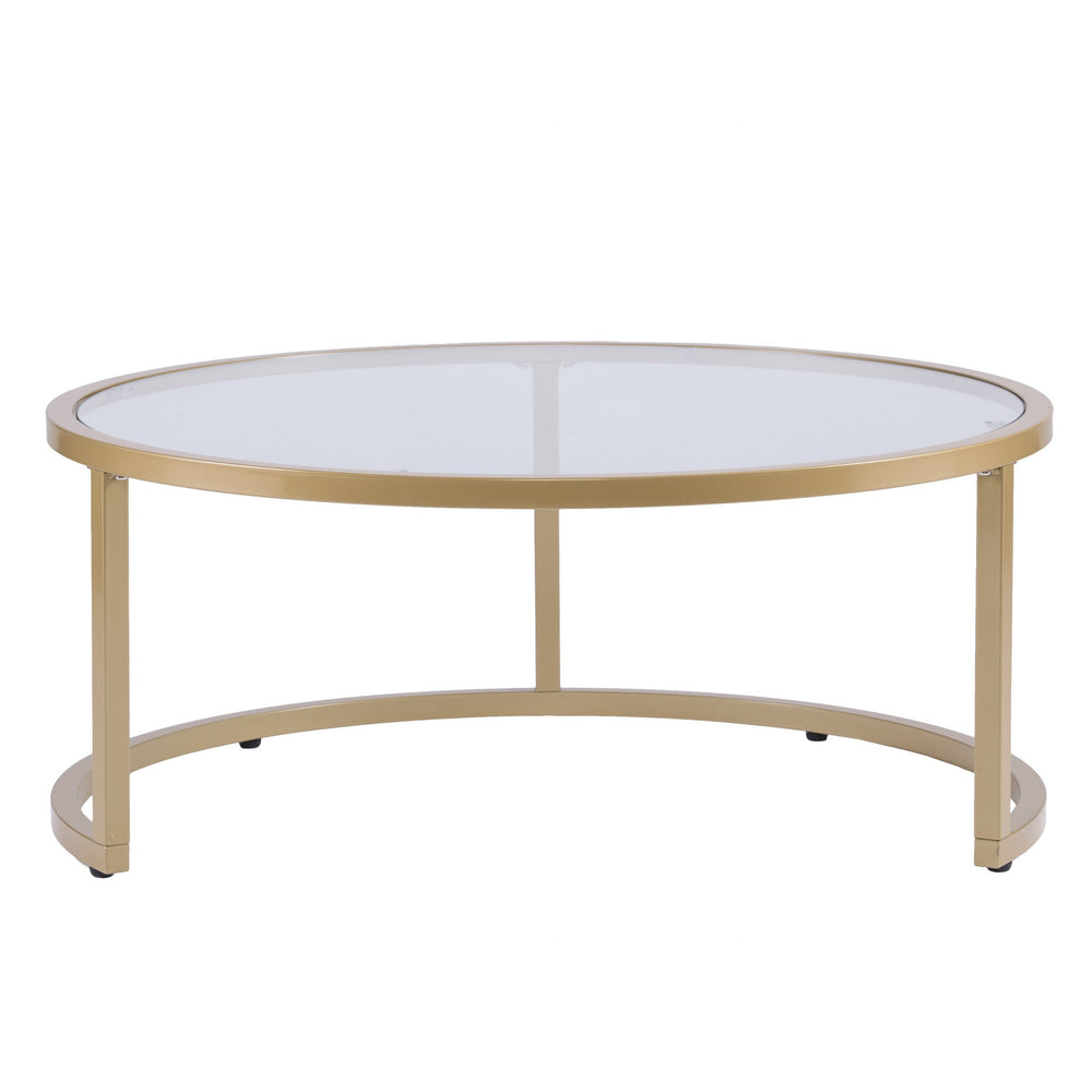 Homeroots Set Of Two Gold Glass Round Nested Coffee Tables   402088