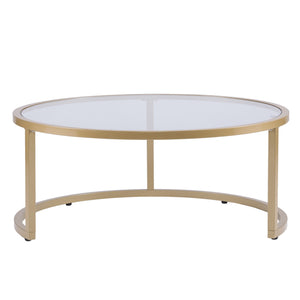 Homeroots Set Of Two Gold Glass Round Nested Coffee Tables   402088