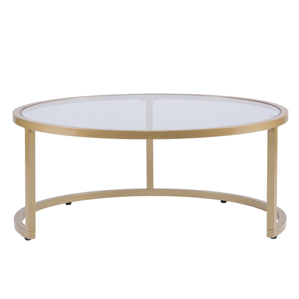 Homeroots Set Of Two Gold Glass Round Nested Coffee Tables   402088
