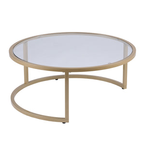 Homeroots Set Of Two Gold Glass Round Nested Coffee Tables   402088