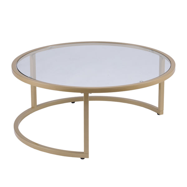 Homeroots Set Of Two Gold Glass Round Nested Coffee Tables   402088