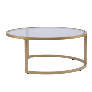 Homeroots Set Of Two Gold Glass Round Nested Coffee Tables   402088