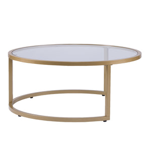 Homeroots Set Of Two Gold Glass Round Nested Coffee Tables   402088