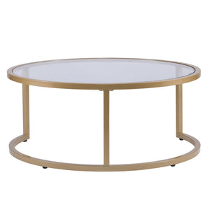 Homeroots Set Of Two Gold Glass Round Nested Coffee Tables   402088