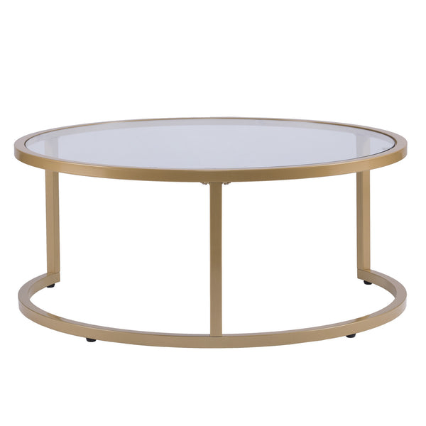 Homeroots Set Of Two Gold Glass Round Nested Coffee Tables   402088