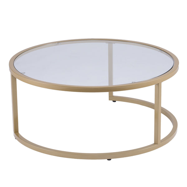 Homeroots Set Of Two Gold Glass Round Nested Coffee Tables   402088