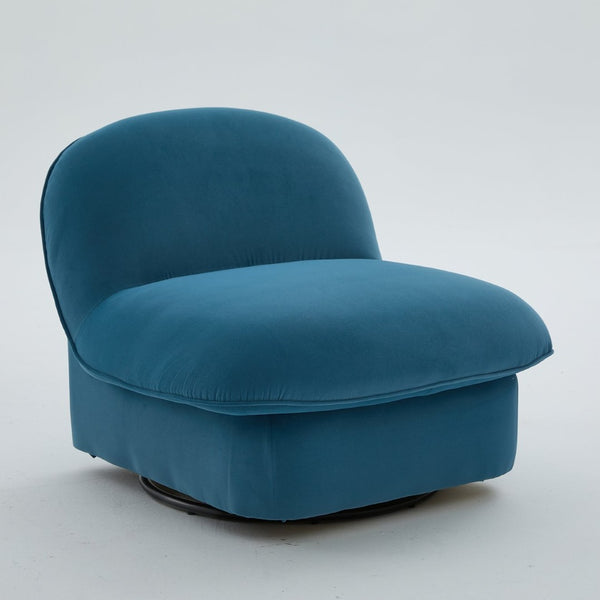 English Elm Swivel Accent Chair Plush Velvet Pumpkin Barrel Silhouette with 360 Degree Metal Base Smoke Blue W3244P392751