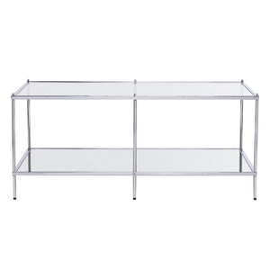 Homeroots 42" Chrome Glass And Metal Rectangular Mirrored Coffee Table   402091