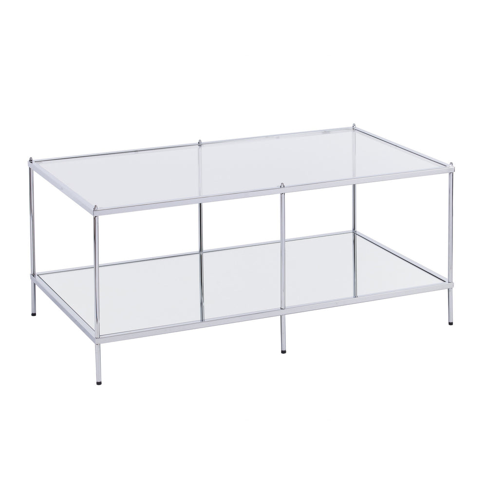 Homeroots 42" Chrome Glass And Metal Rectangular Mirrored Coffee Table   402091