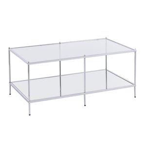 Homeroots 42" Chrome Glass And Metal Rectangular Mirrored Coffee Table   402091