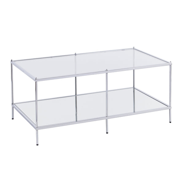 Homeroots 42" Chrome Glass And Metal Rectangular Mirrored Coffee Table   402091