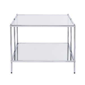 Homeroots 42" Chrome Glass And Metal Rectangular Mirrored Coffee Table   402091