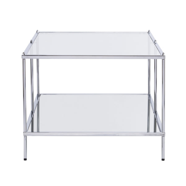 Homeroots 42" Chrome Glass And Metal Rectangular Mirrored Coffee Table   402091